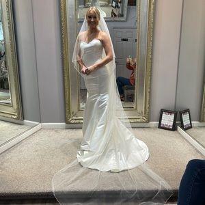 White satin wedding dress.